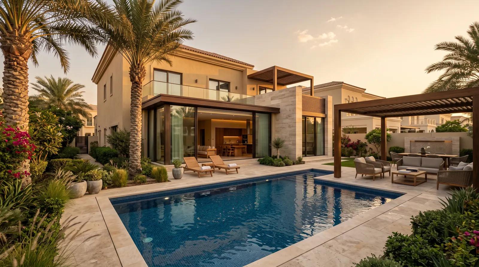 Renovated villa with swimming pool, terrace and mature landscaping
